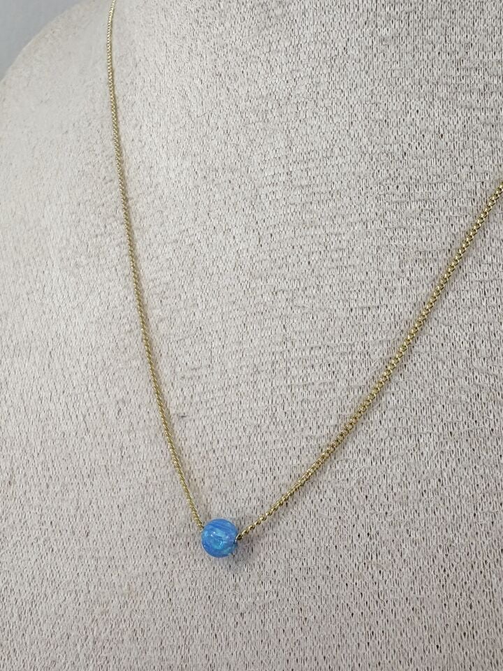 ''Özel Seri'' Opal Taşlı Minimal Küre Kolye Açık Mavi (45cm)