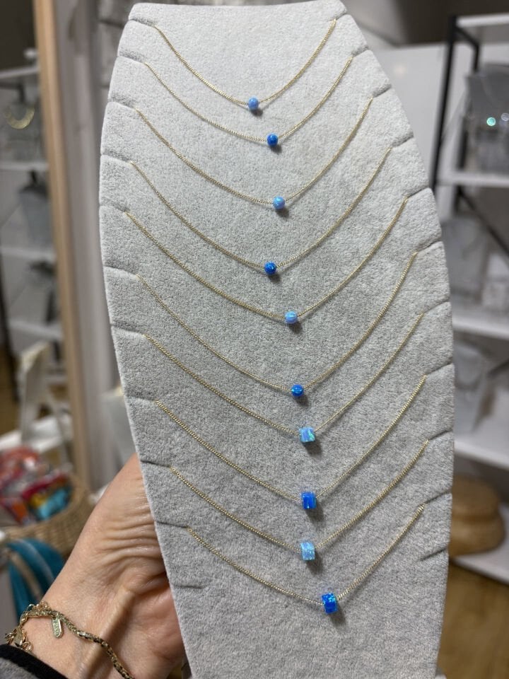 ''Özel Seri'' Opal Taşlı Minimal Küre Kolye Koyu Mavi (45cm)