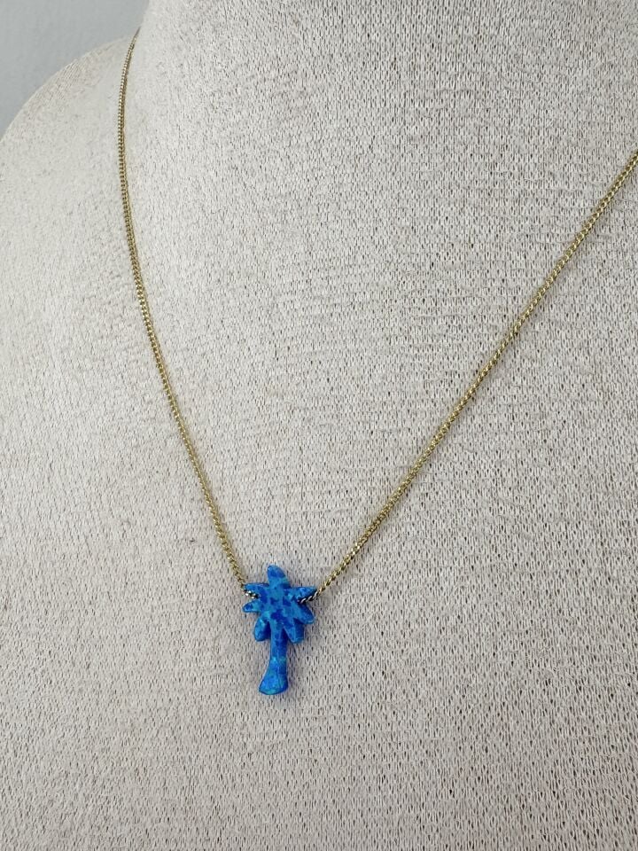 ''Özel Seri'' Opal Taşlı Minimal Palmiye Koyu Mavi (45cm)