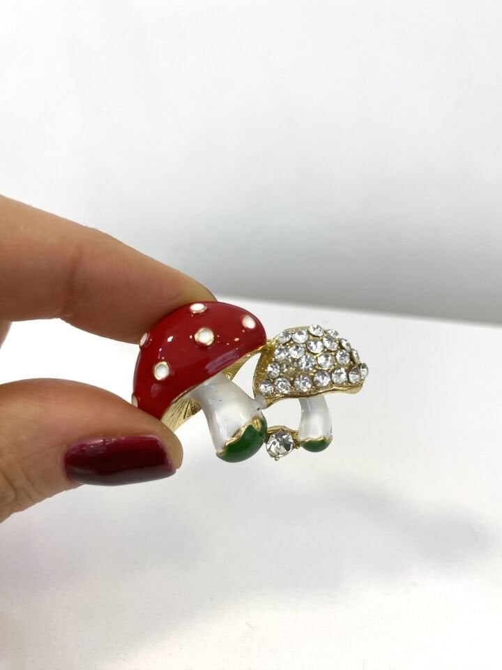 Taşlı Mantar Broş