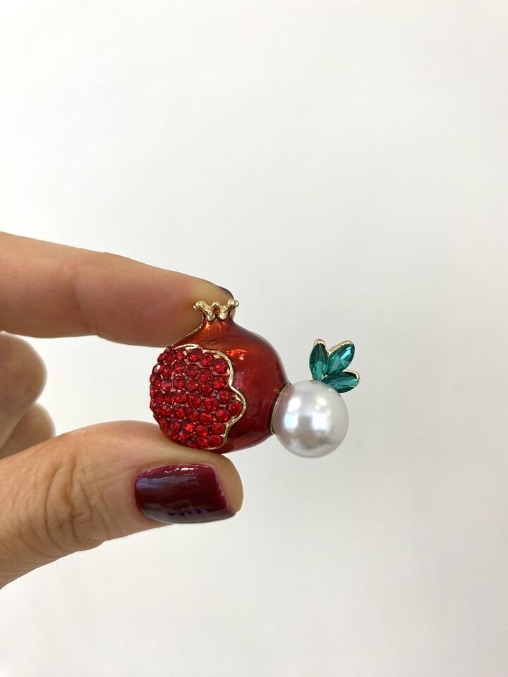 İnci Detaylı Nar Broşu