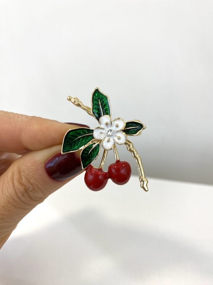 Çiçekli Kiraz Broş