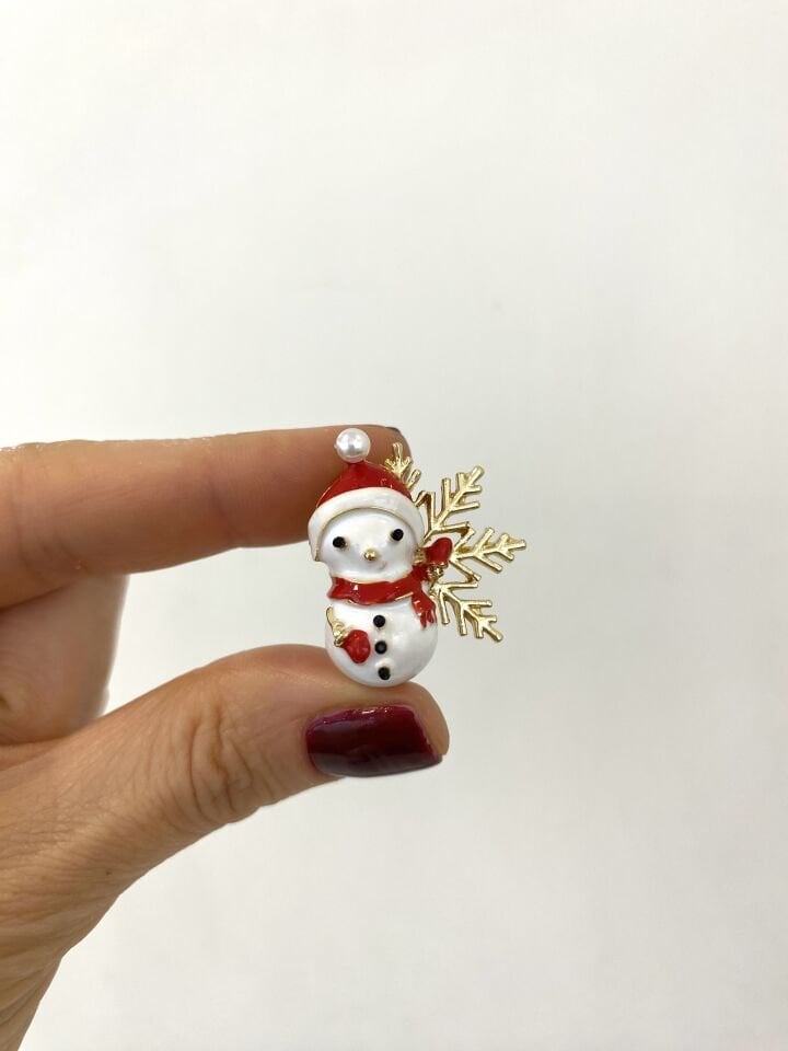 İncili Kardan Adam Broşu