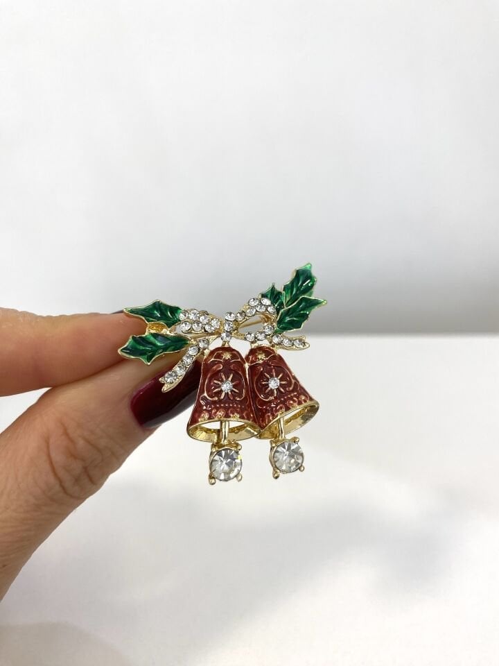 Sallanan Taş Detaylı Noel Çan Broş