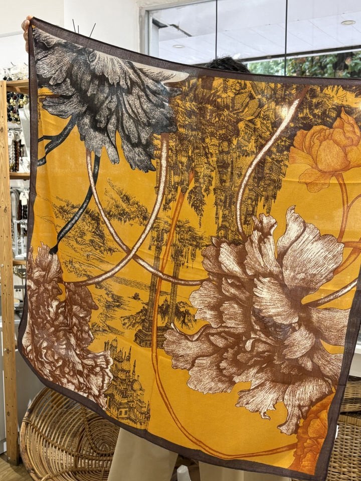 Desenli 90*90 Pamuklu Eşarp Şal