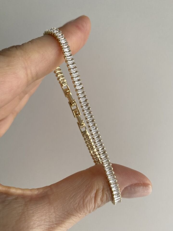 Altın Kaplama Baget Kesim Su yolu Bileklik (3mm/17cm+ek) Gold Renk