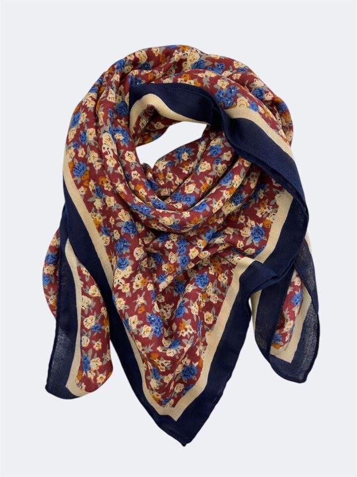 Desenli 90*90 Pamuklu Eşarp Şal