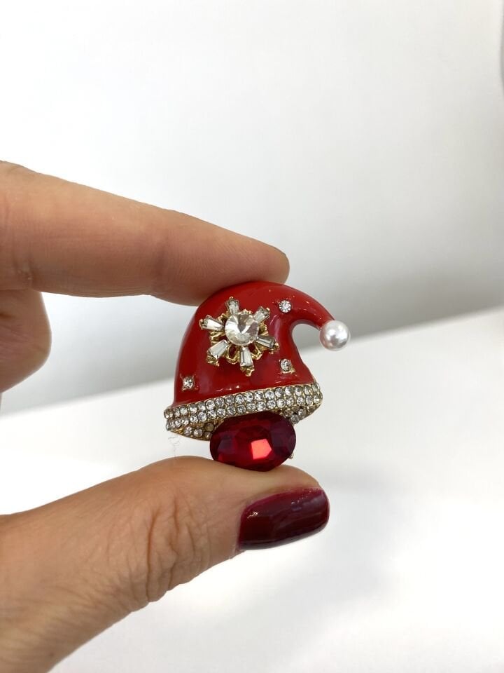 Taşlı Yılbaşı Şapkası Broşu