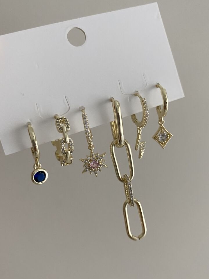 Altın Kaplama Altılı Şimşek Figür Set Küpe