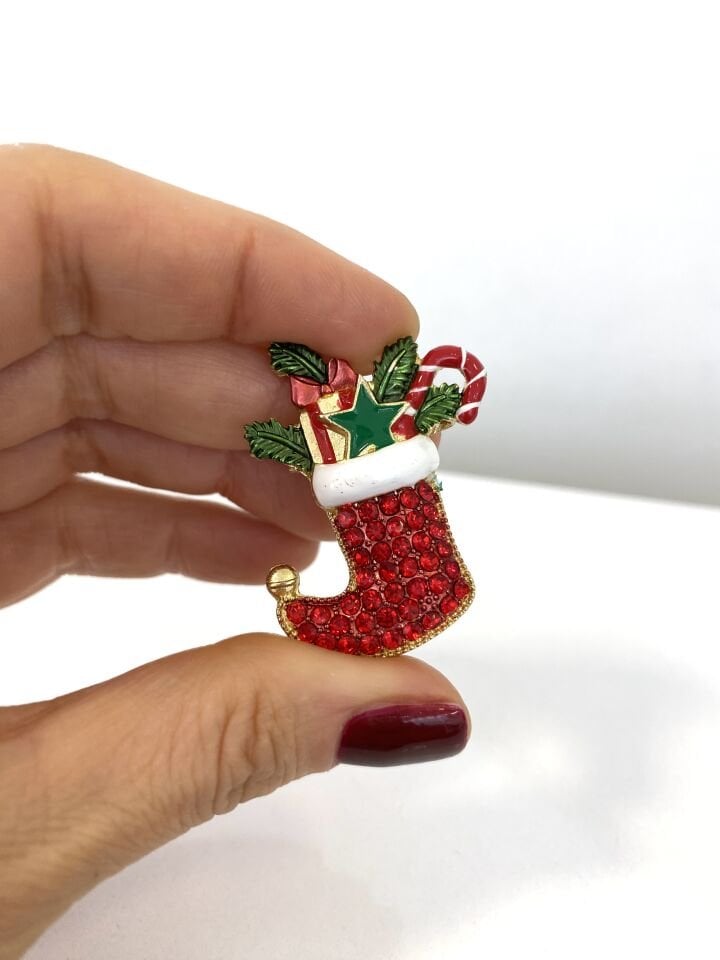 Yeşil Yıldızlı Yılbaşı Çorap Broşu