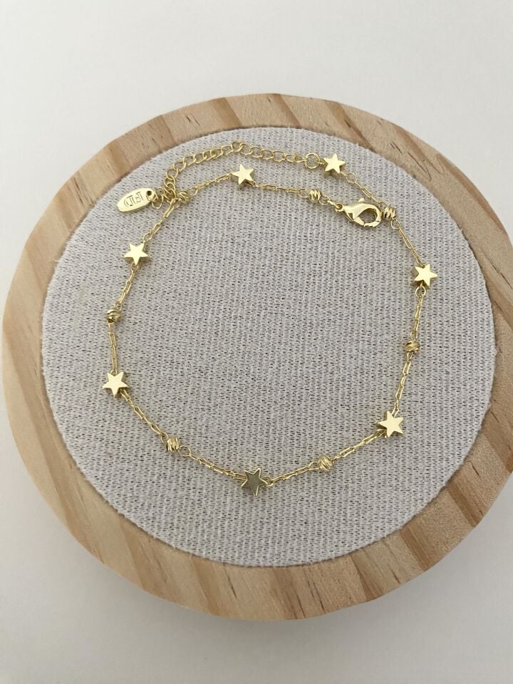 Altın Kaplama Yansımalı Yıldız Halhal (23cm+5cm ek)