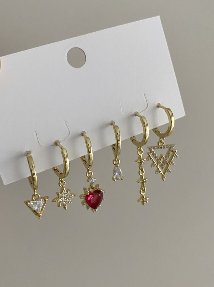 Altın Kaplama Altılı Üçgen Figür Set Küpe