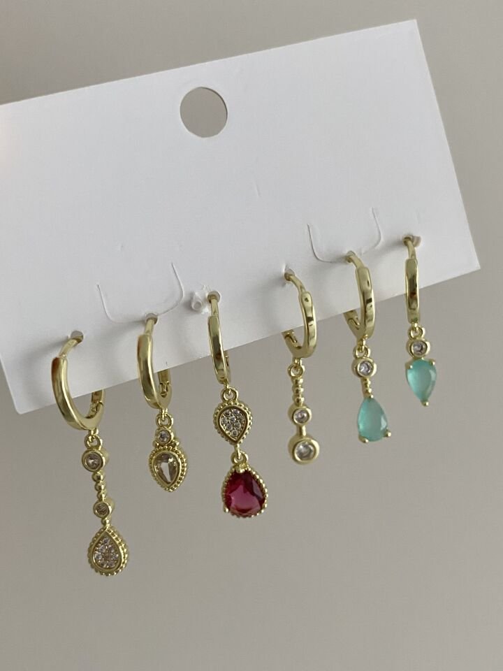 Altın Kaplama Altılı Damla Figür Set Küpe