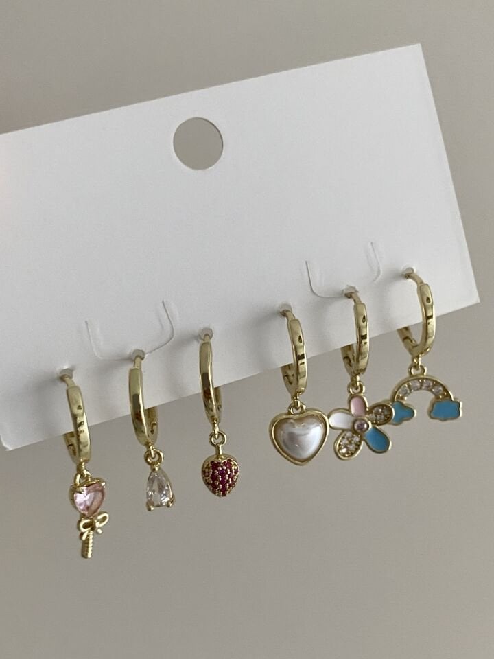 Altın Kaplama Altılı Bulut Figür Set Küpe