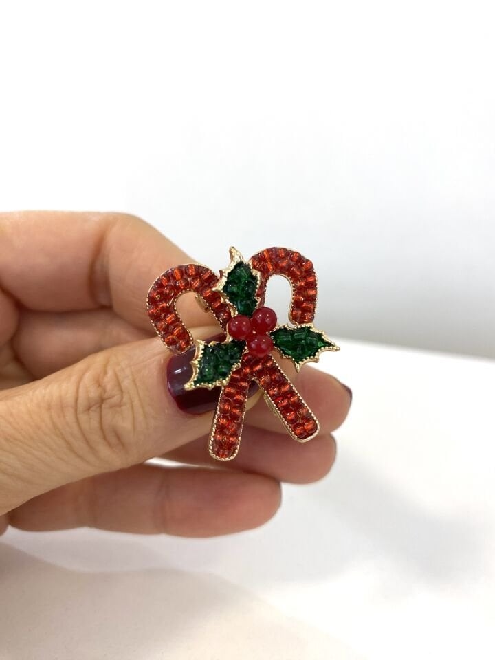 Kırmızı Baston Şeker Broşu