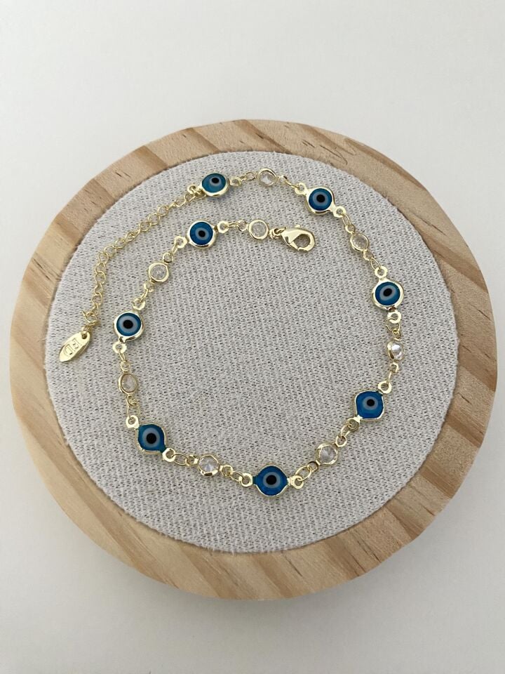 Altın Kaplama Çerçeveli Cam Boncuklu Halhal (22cm+5 cm ek)