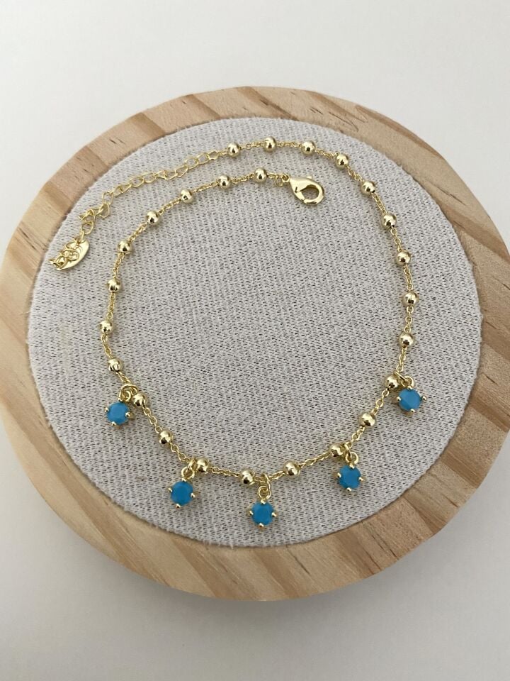 Altın Kaplama Firuze Taşlı Sallantılı Halhal (22cm+5cm ek)