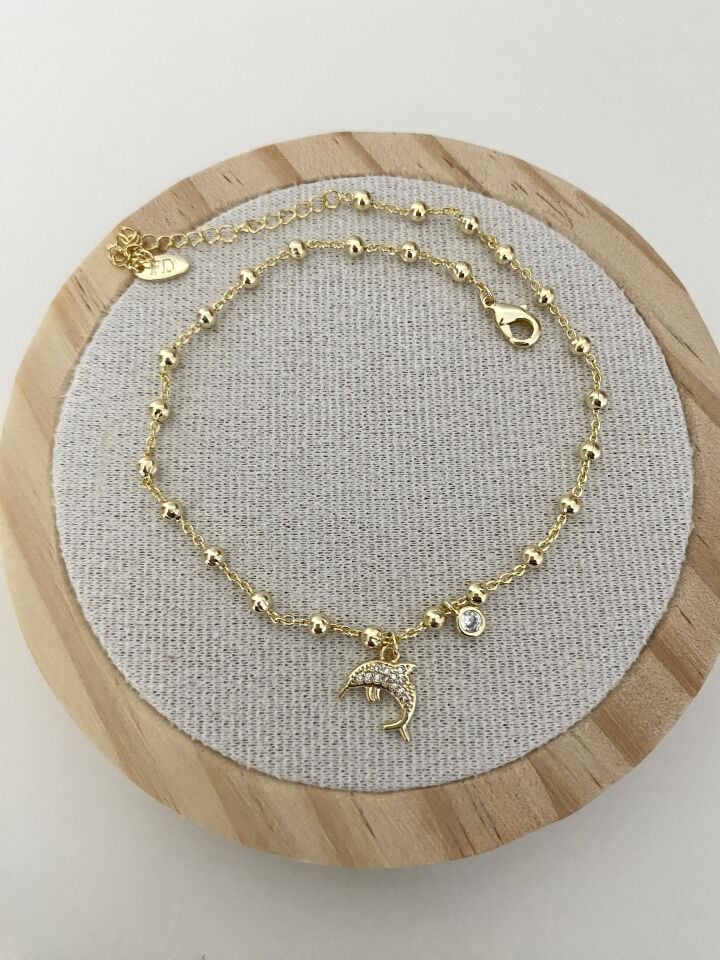 Altın Kaplama Yunus Figürlü Halhal (24cm+5cm ek)