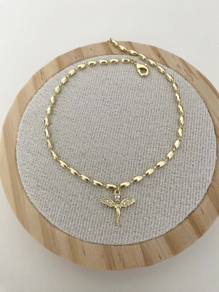 Altın Kaplama Melek Figürlü Halhal (23cm+5cm ek)