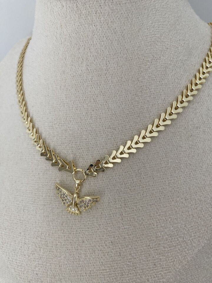 Gömme Taşlı Anka Figürlü Choker Kolye