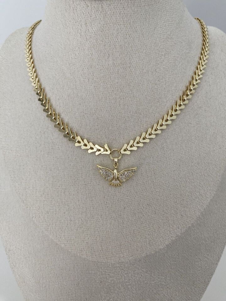 Gömme Taşlı Anka Figürlü Choker Kolye