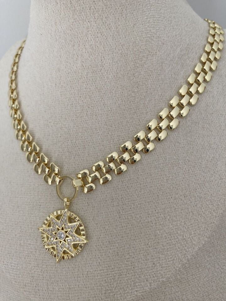 Madalyon Kuzey Yıldız Choker Kolye
