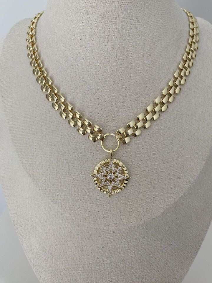 Madalyon Kuzey Yıldız Choker Kolye
