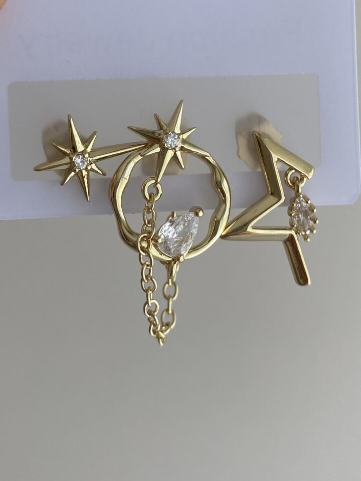 Altın Kaplama Üçlü Star Light Set Küpe