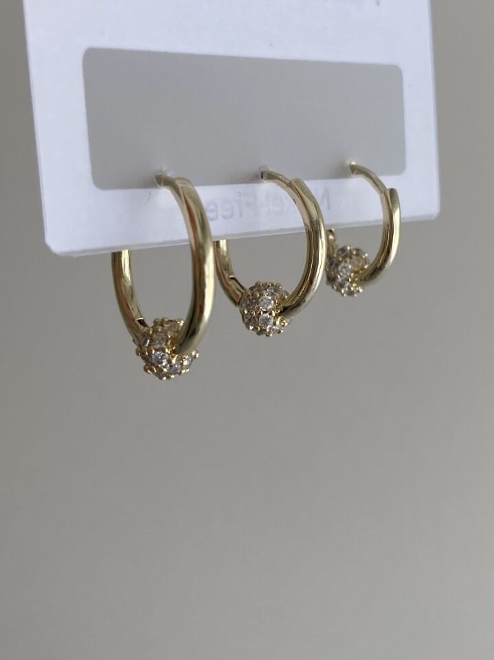 Altın Kaplama Üçlü Taşlı Küre Set Küpe