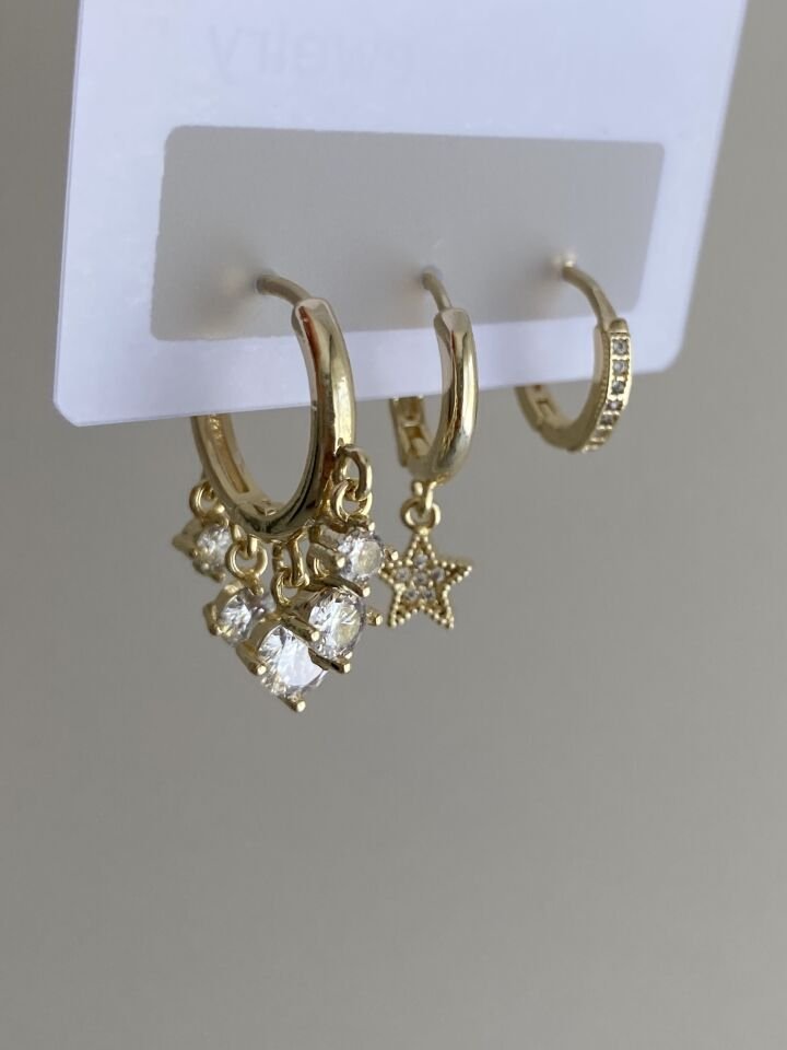 Altın Kaplama Üçlü Taşlı Shakira Set Küpe