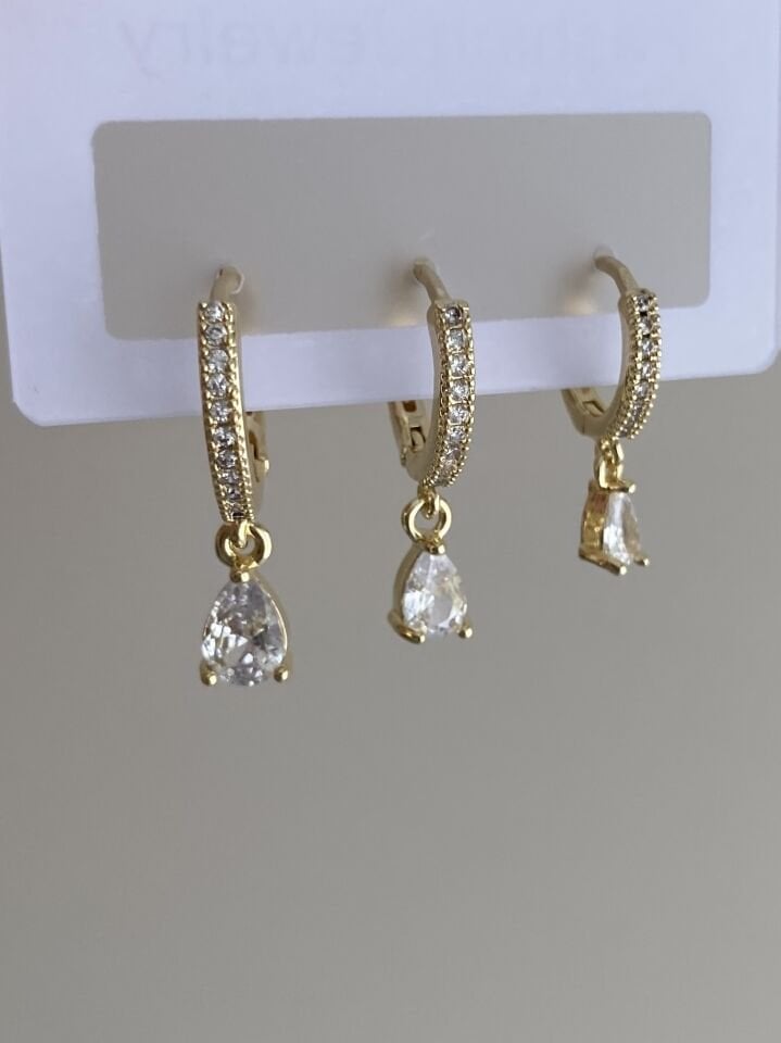 Altın Kaplama Üçlü Dalma Model Set Küpe