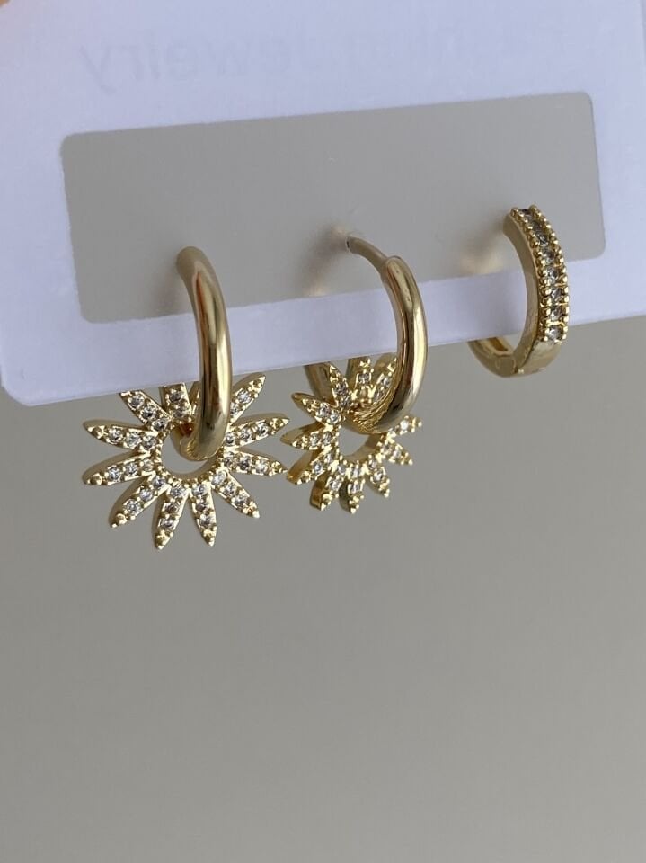 Altın Kaplama Üçlü Güneş Set Küpe