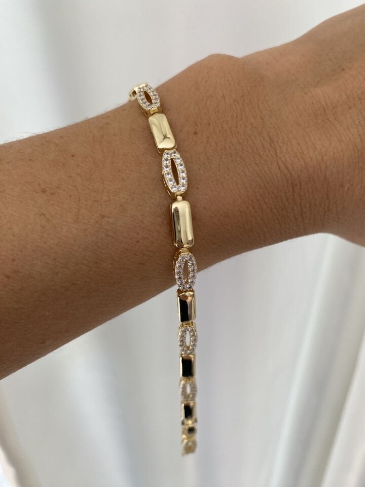 Gömme Taşlı Elips Plaka Bileklik