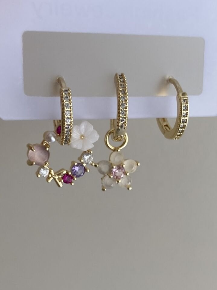 Altın Kaplama Üçlü Garden Set Küpe