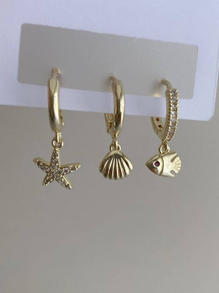 Altın Kaplama Üçlü Sea Set Küpe