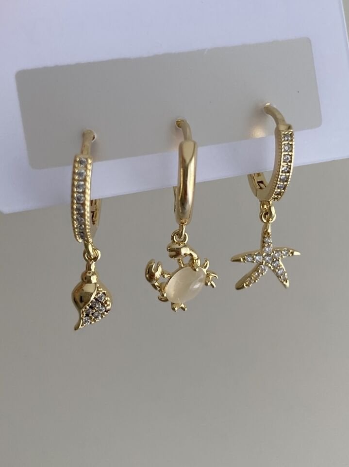 Altın Kaplama Üçlü Kumsal Set Küpe
