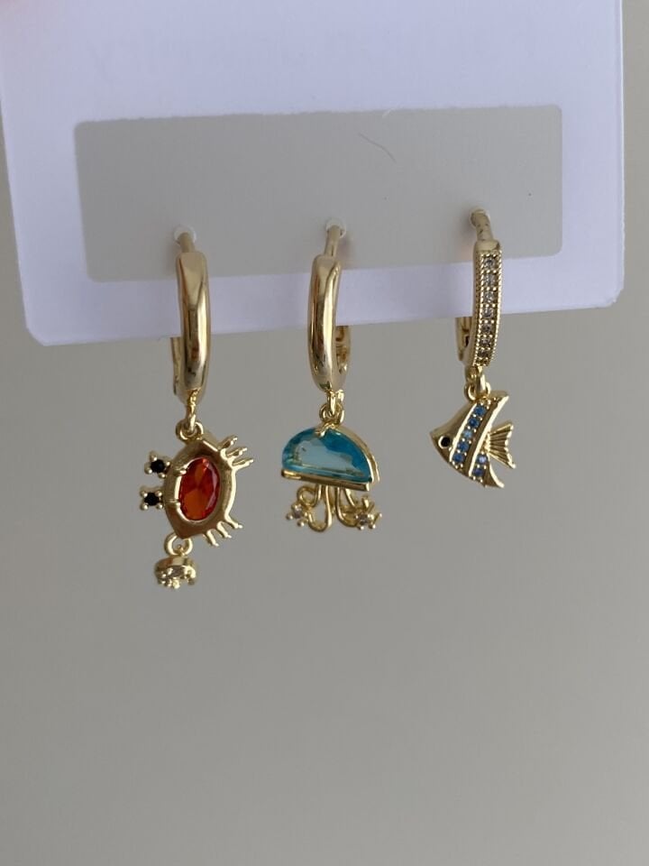 Altın Kaplama Üçlü Marine Set Küpe