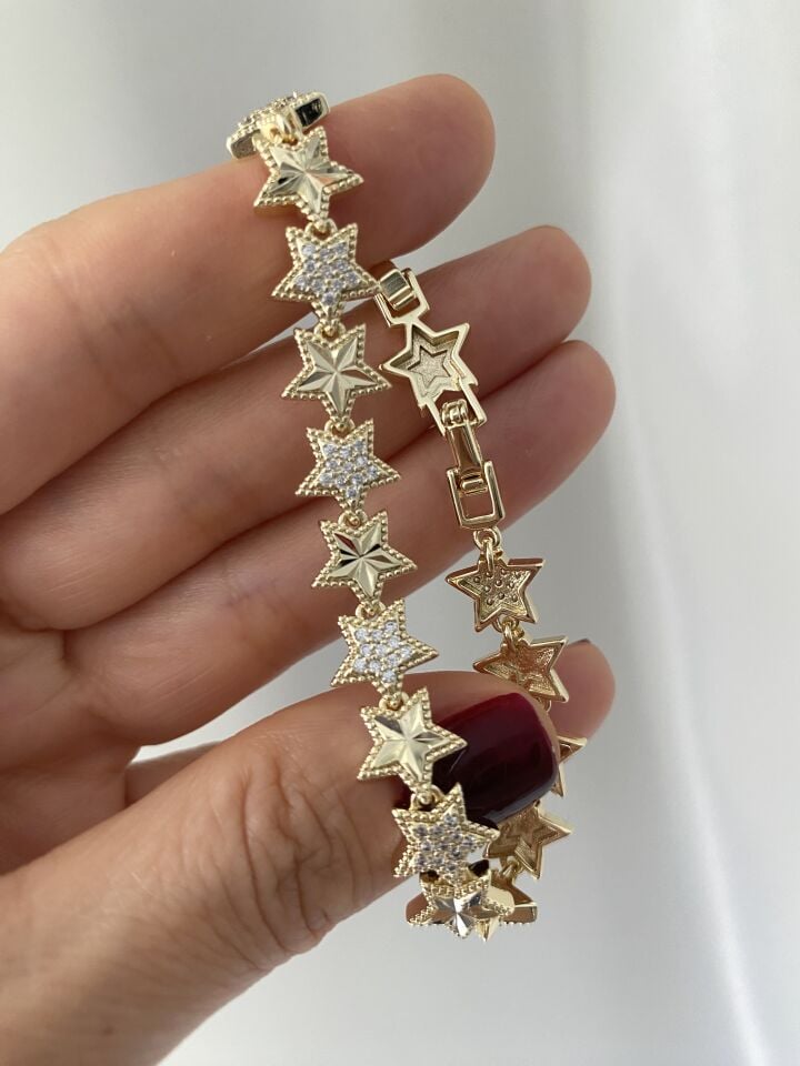 Altın Kaplama Lazer Kesim Yıldız Bileklik