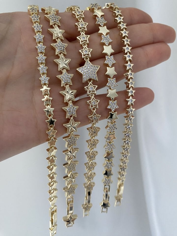 Altın Kaplama Gömme Taşlı Plaka Yıldız Bileklik