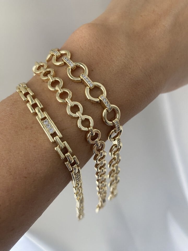 Altın Kaplama Minimal Halka Plaka Bileklik