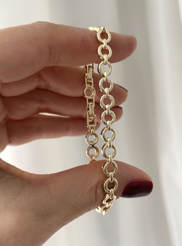 Altın Kaplama Minimal Halka Plaka Bileklik