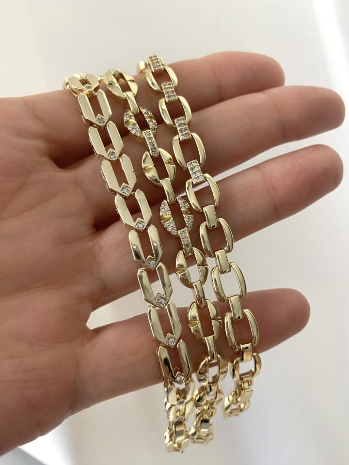 Altın Kaplama Gömme Taşlı Ray Bileklik