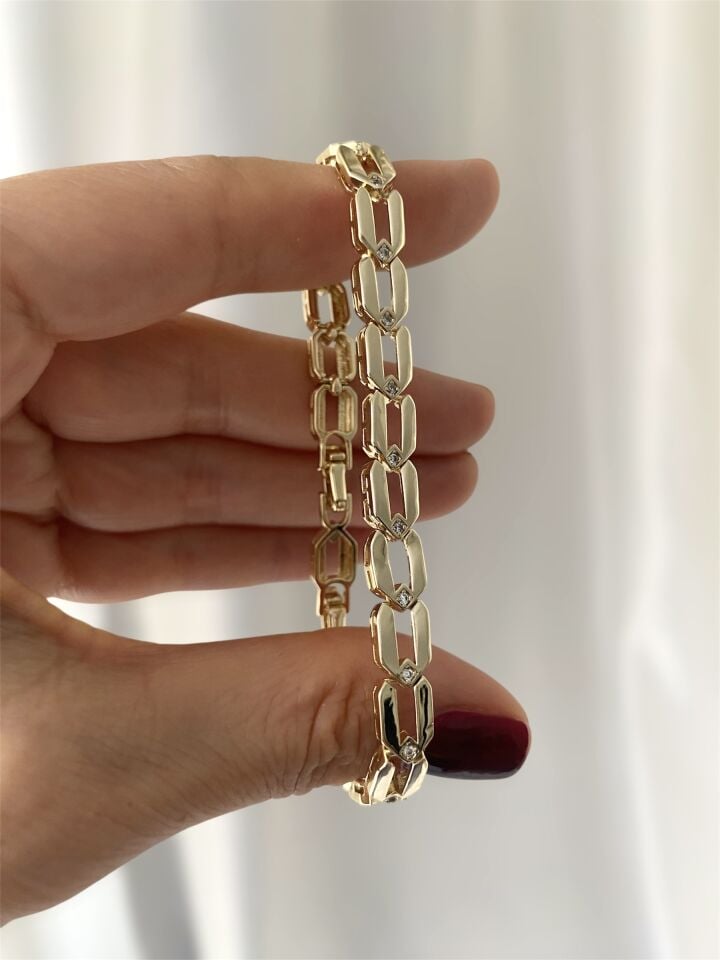 Altın Kaplama Gömme Taşlı Ray Bileklik