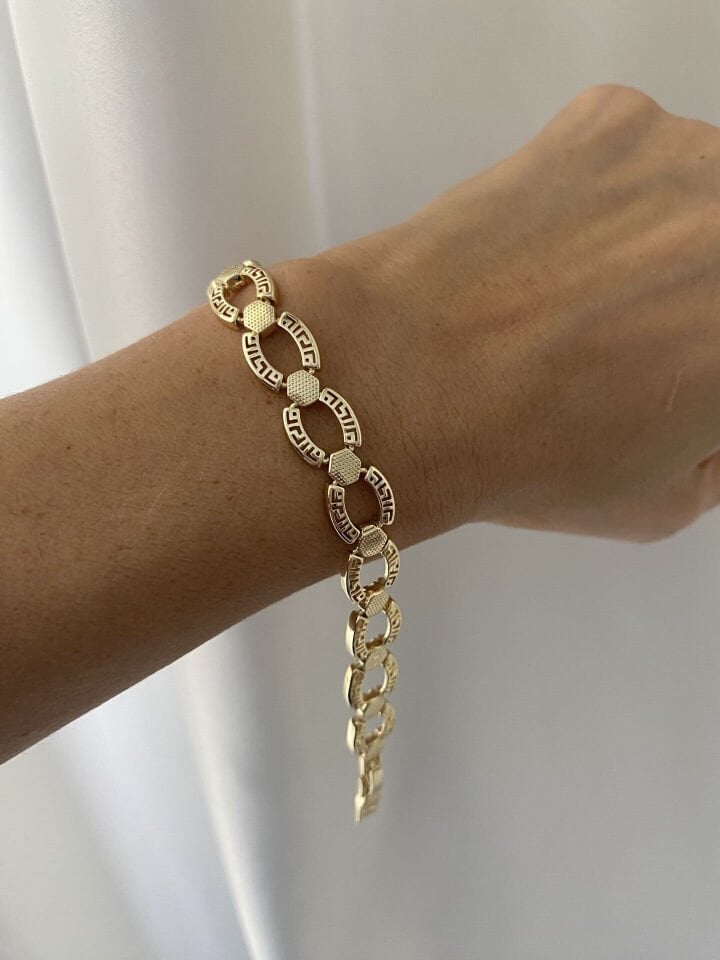 Altın Kaplama Petek Detaylı Oval Bileklik