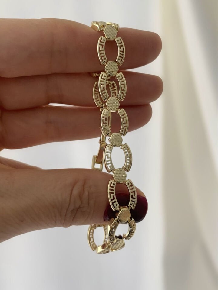 Petek Detaylı Oval Greek Bileklik