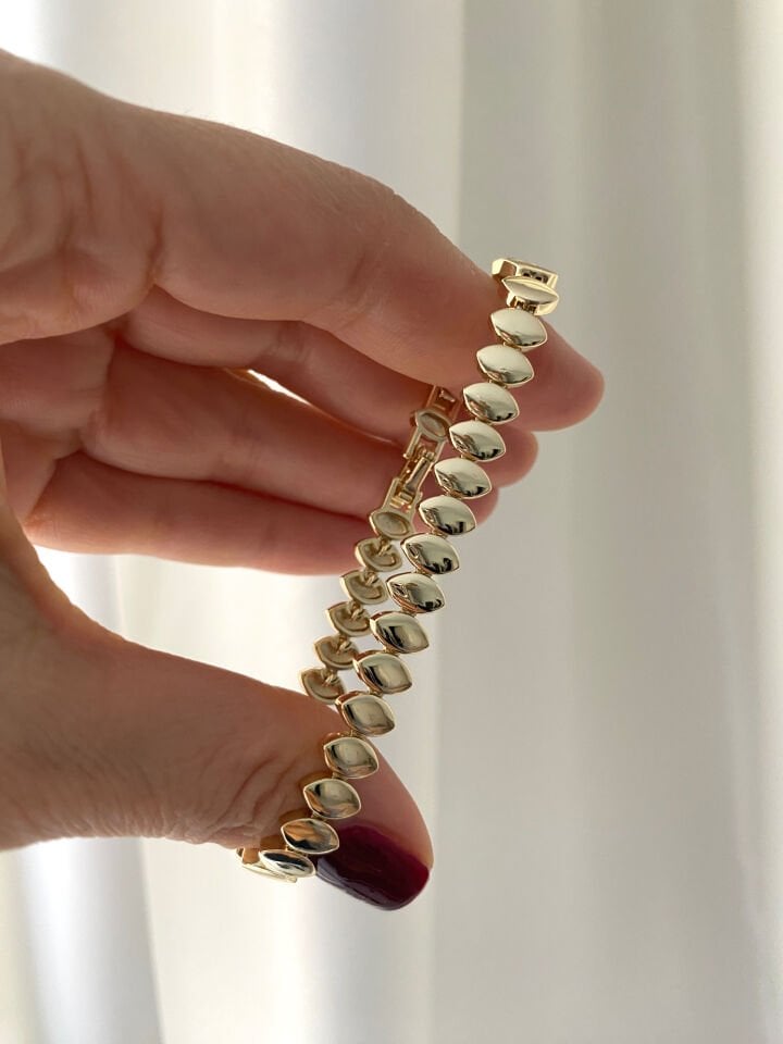 Altın Kaplama Yaprak Plaka Bileklik