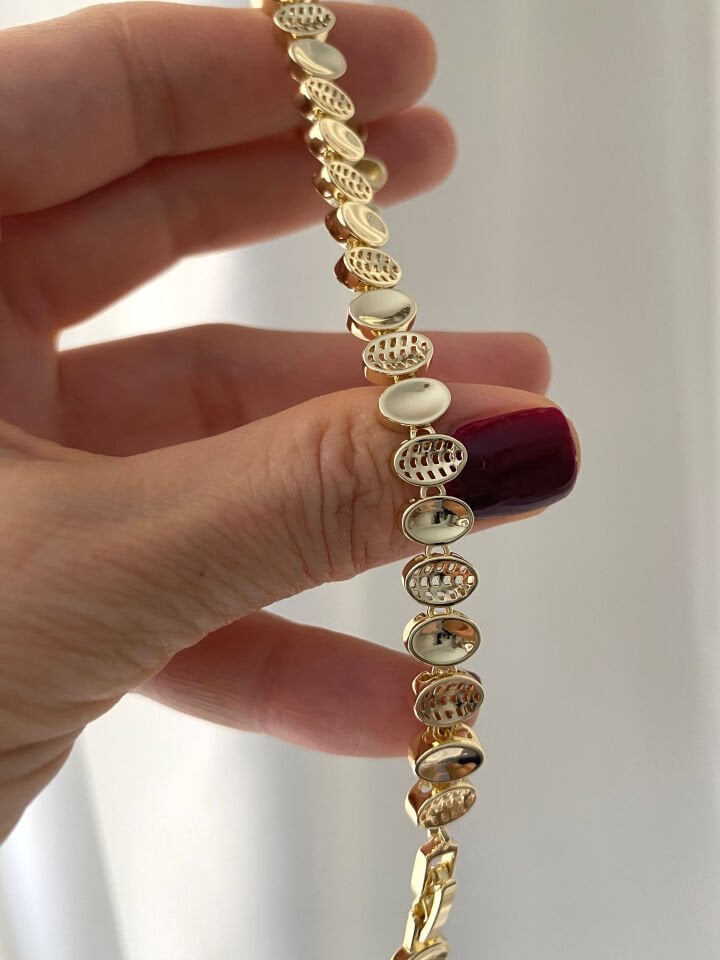 Altın Kaplama Oval Plaka Bileklik