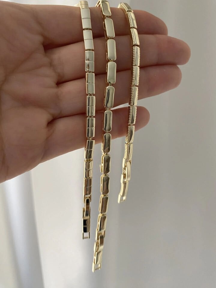 Altın Kaplama Lazer Kesimli Diktörtgen Plaka Bileklik