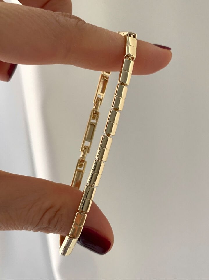 Altın Kaplama Lazer Kesimli Diktörtgen Plaka Bileklik