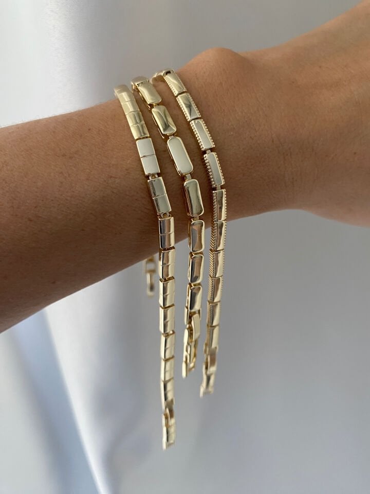 Altın Kaplama Kenarları Lazer Kesimli Diktörtgen Plaka Bileklik